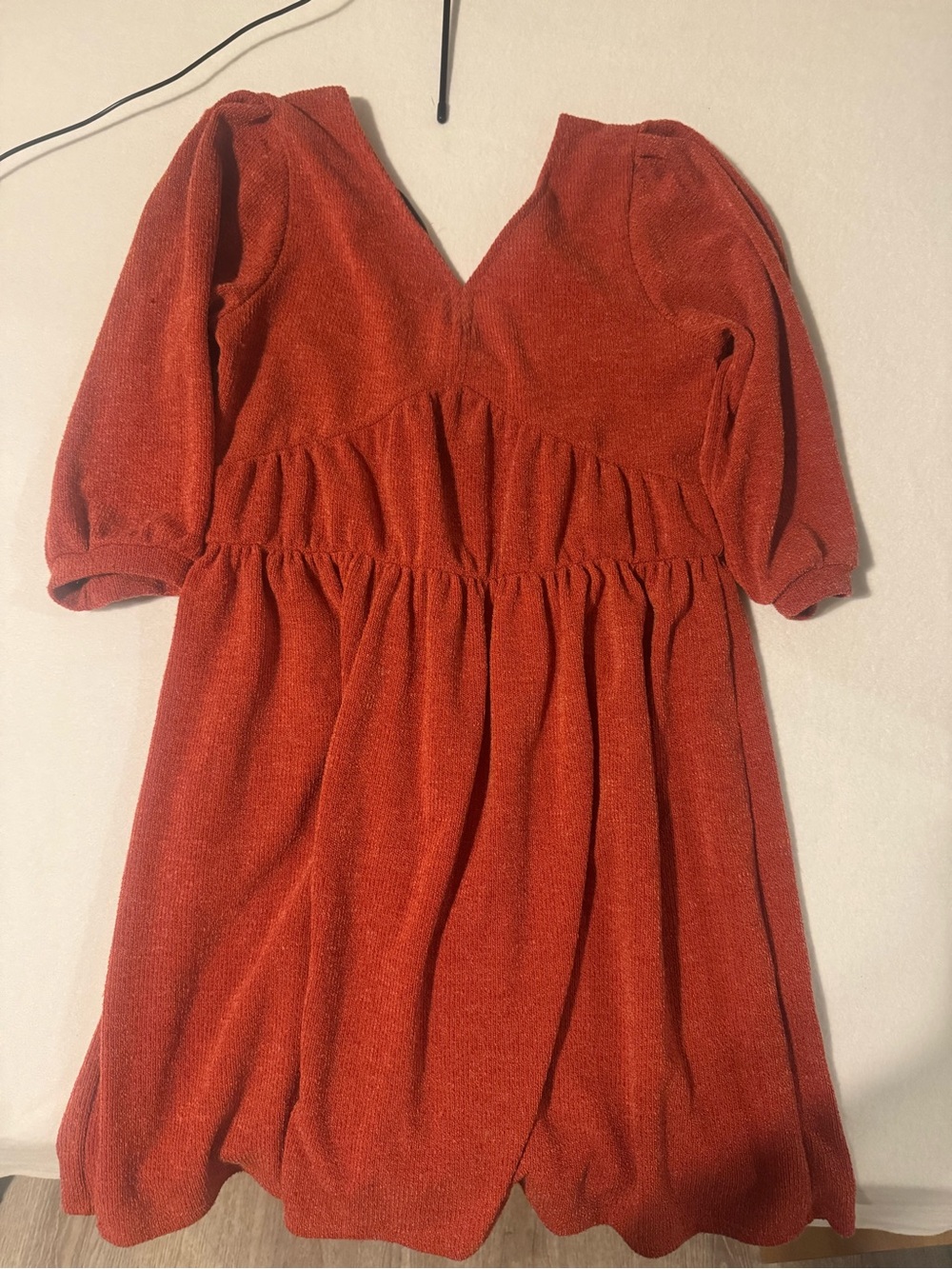 V-Neck Puff Sleeve Midi Dress in Rust - Picture 8 of 8